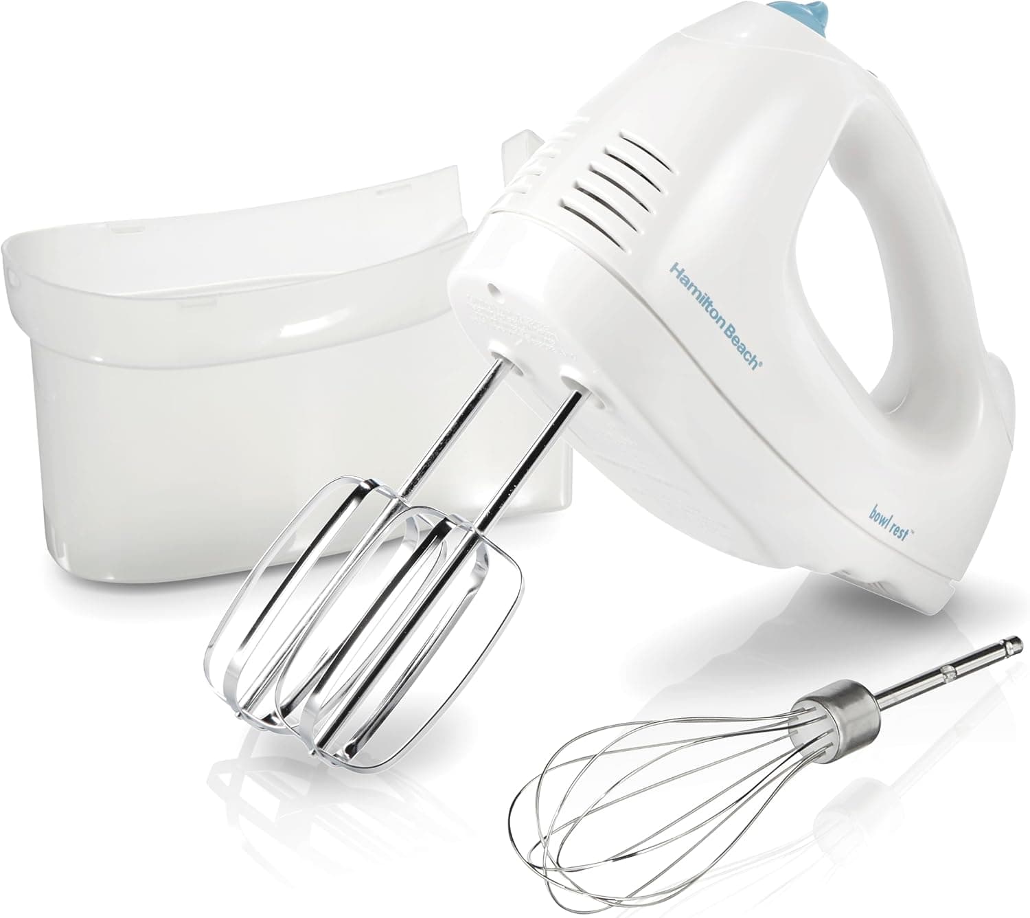 Hamilton Beach 6-Speed Electric Hand Mixer with QuickBurst, 250 Watt, Snap-On Storage Case, White, 62682G