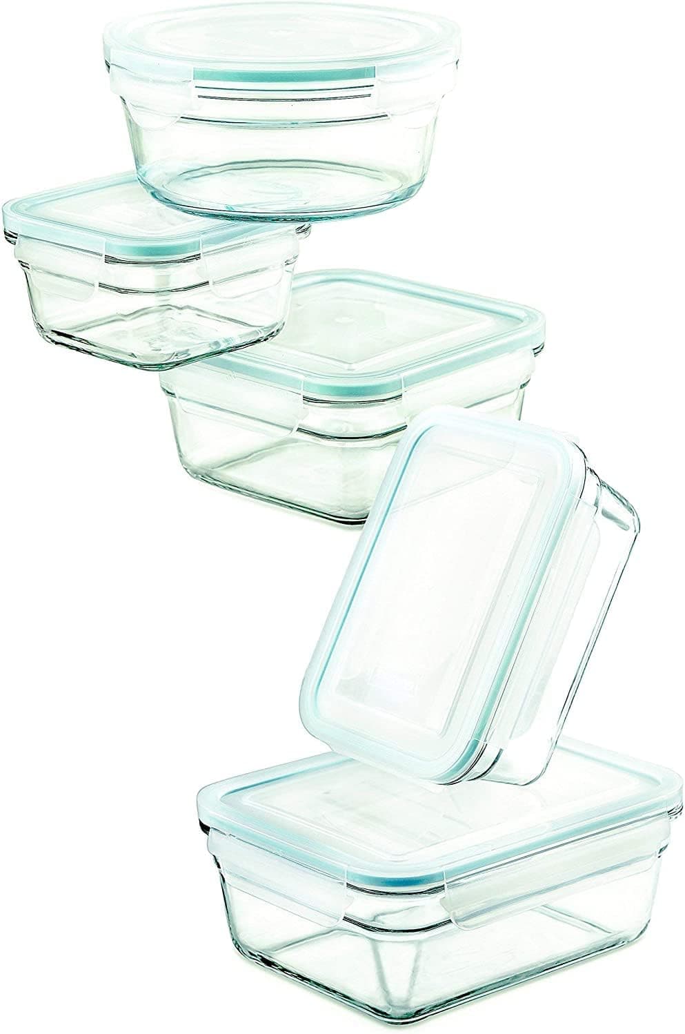 Glasslock Glass Storage Containers with Lids 10pc Set, Nesting Design, Oven Safe