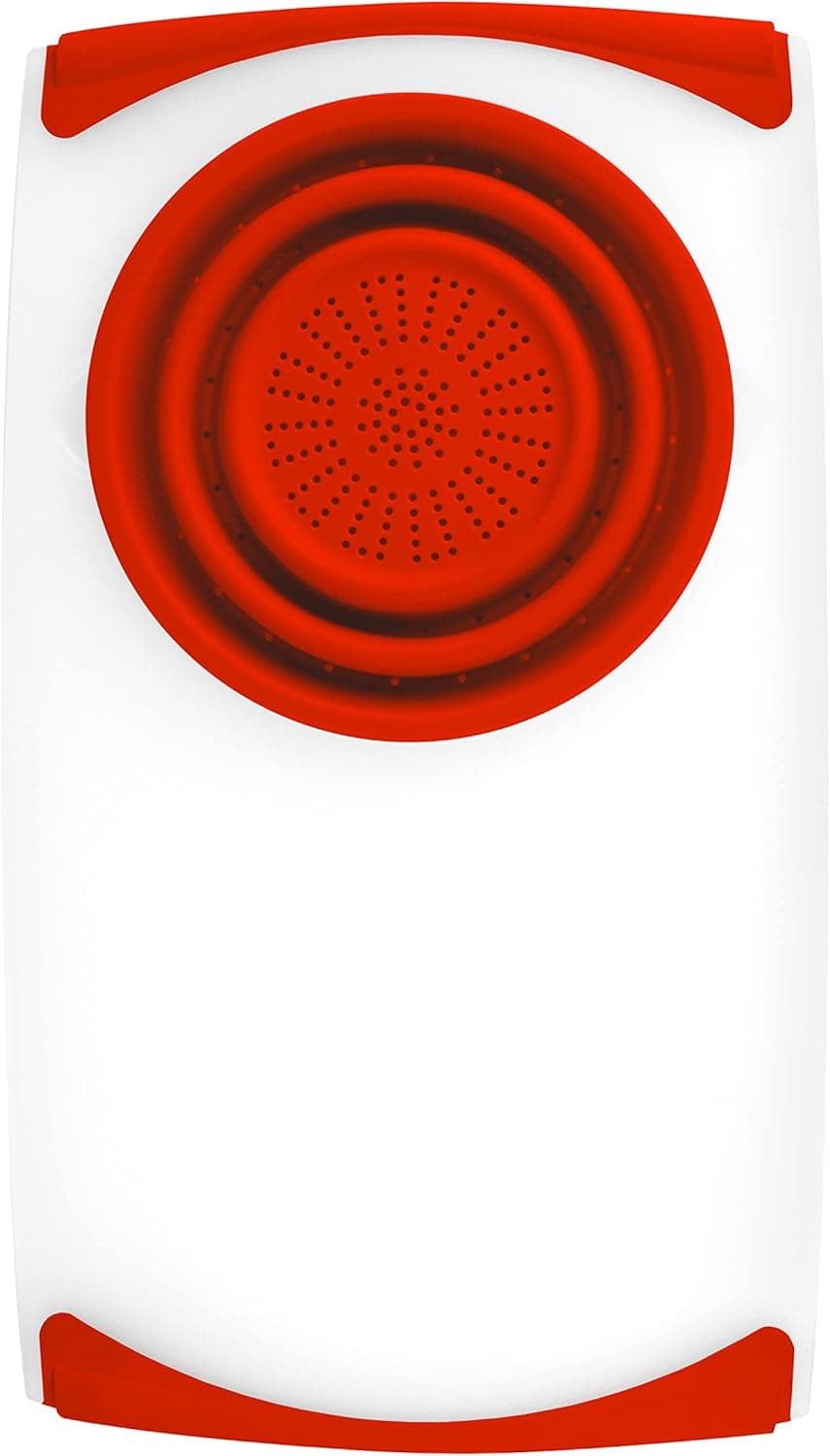 Dexas Over the Sink Poly Cutting Board with Collapsible Colander Strainer, 11.5x20, Natural/Red