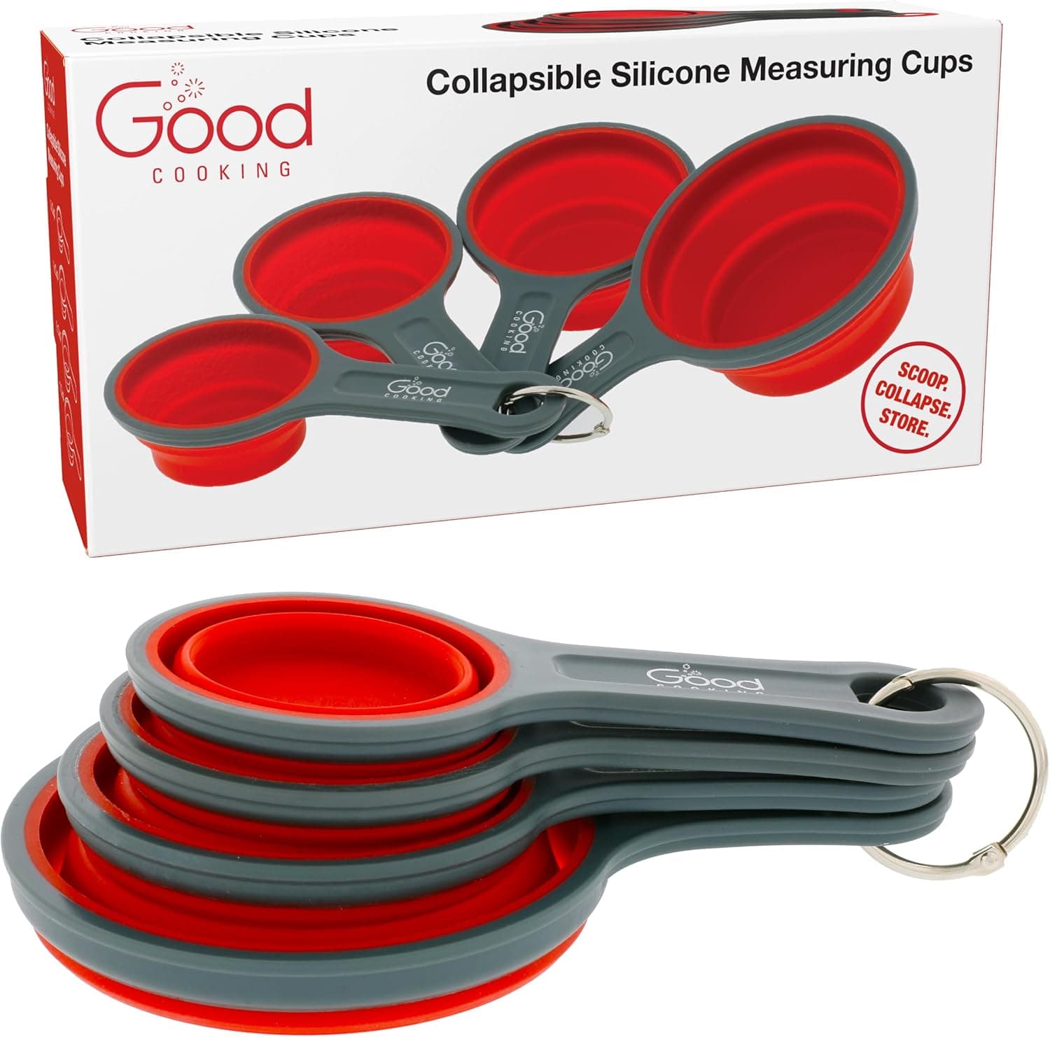 Collapsible Nesting Soft Silicone Measuring Cups - 4pc Cooking Set, Easy To Store & Clean, Dishwasher Safe & BPA Free, Space Saving
