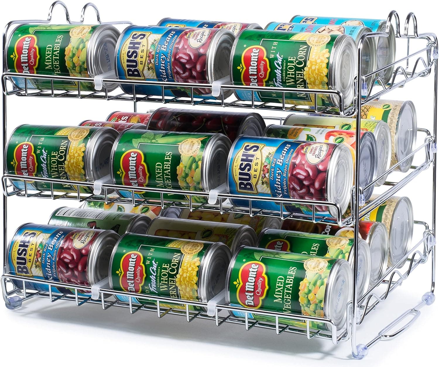 Che'mar Can Organizer for Pantry - Stackable Can Rack for 36 Cans, Canned Food Storage, Pantry Shelf, Kitchen Cabinet or Countertop (Chrome)