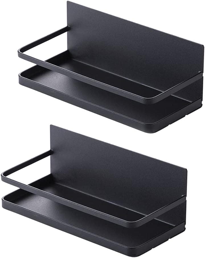 Magnetic Spice Rack Organizer Refrigerator Single Tier Fridge Spice Storage Shelf Kitchen Space Saver (Black, 2 PACK)