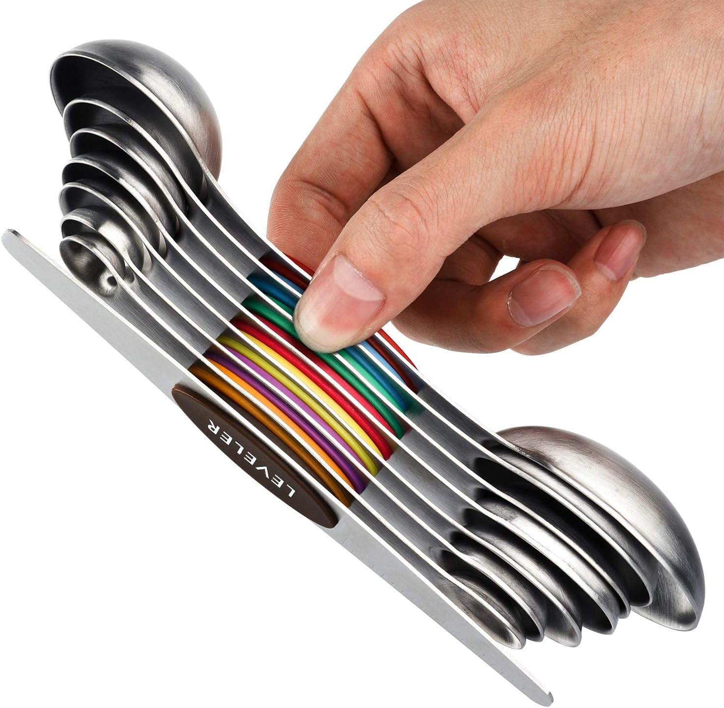 YellRin Magnetic Measuring Spoons Set of 8, Stainless Steel Dual Sided Stackable Nesting