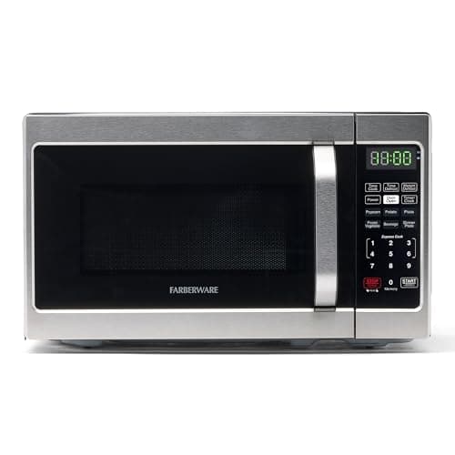 Farberware 0.7 Cu. Ft. Countertop Microwave Oven - 700 Watts Power, Auto Cook Settings, Defrost, Easy Clean and Child Safety Lock - Stainless