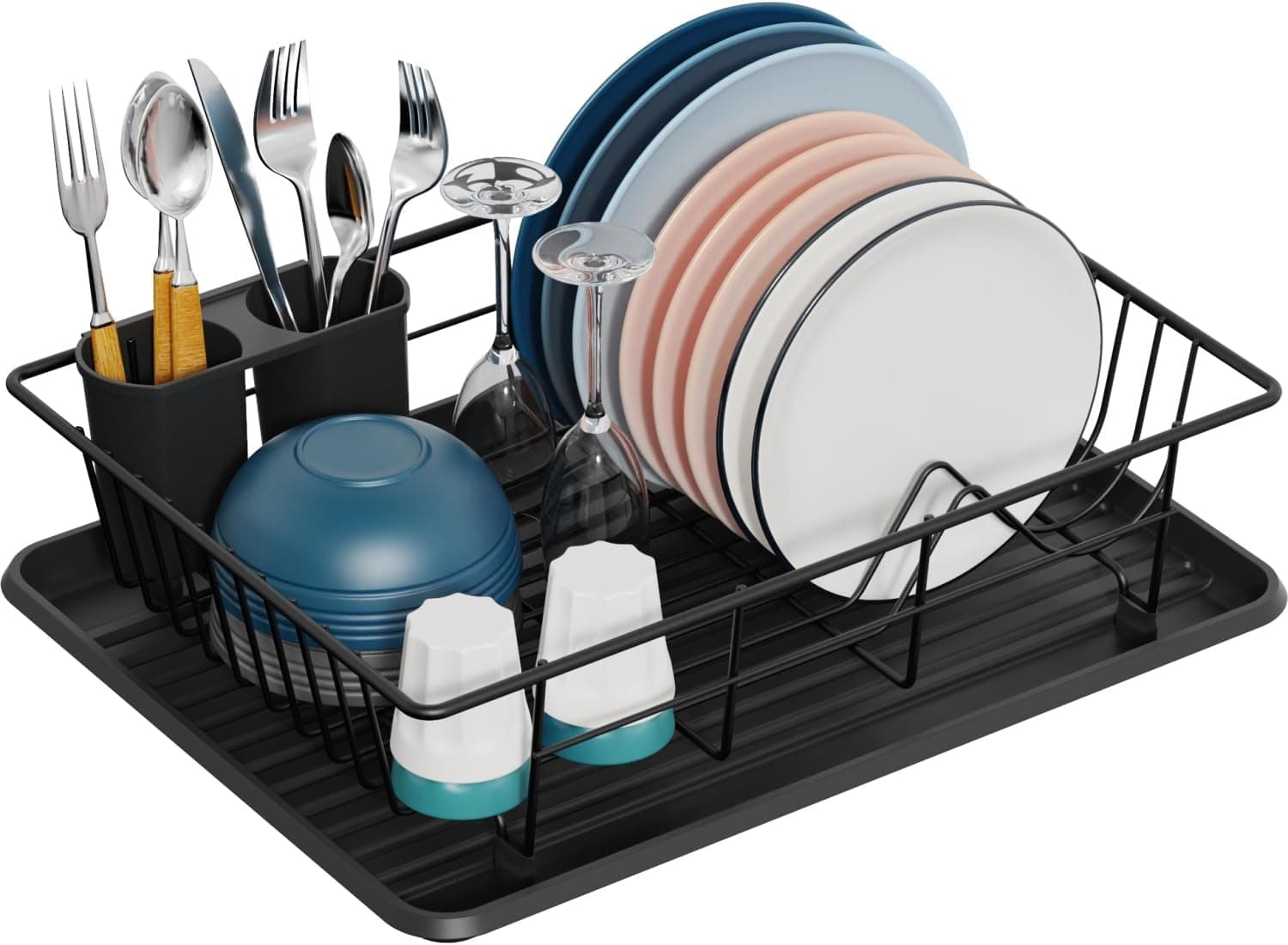 GSlife Small Dish Drying Rack for Kitchen Counter with Drainboard, Compact Dish Drainer for RV, Camper and Apartment, 15"L x 10"W, Black