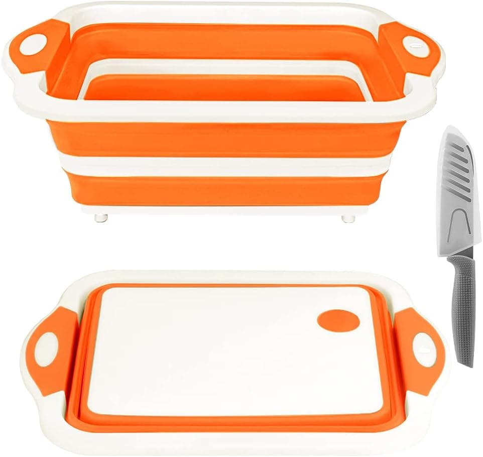 Rottogoon Collapsible Cutting Board, Foldable Chopping Board with Colander (Orange)