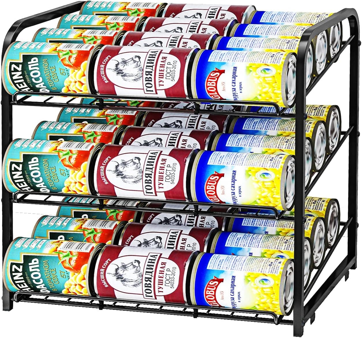 AIYAKA Can Rack Organizer, 3 Tier Stackable Can Storage Dispenser for Food Storage, Kitchen or Pantry, Storage for 36 Cans, Black