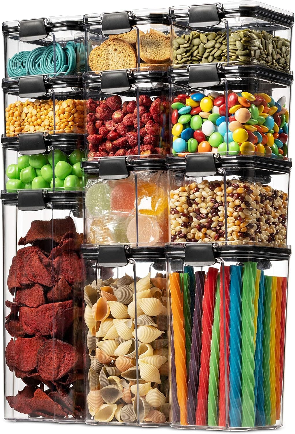 12 Pack Airtight Food Storage Container Set, BPA Free Clear Plastic Pantry Organization