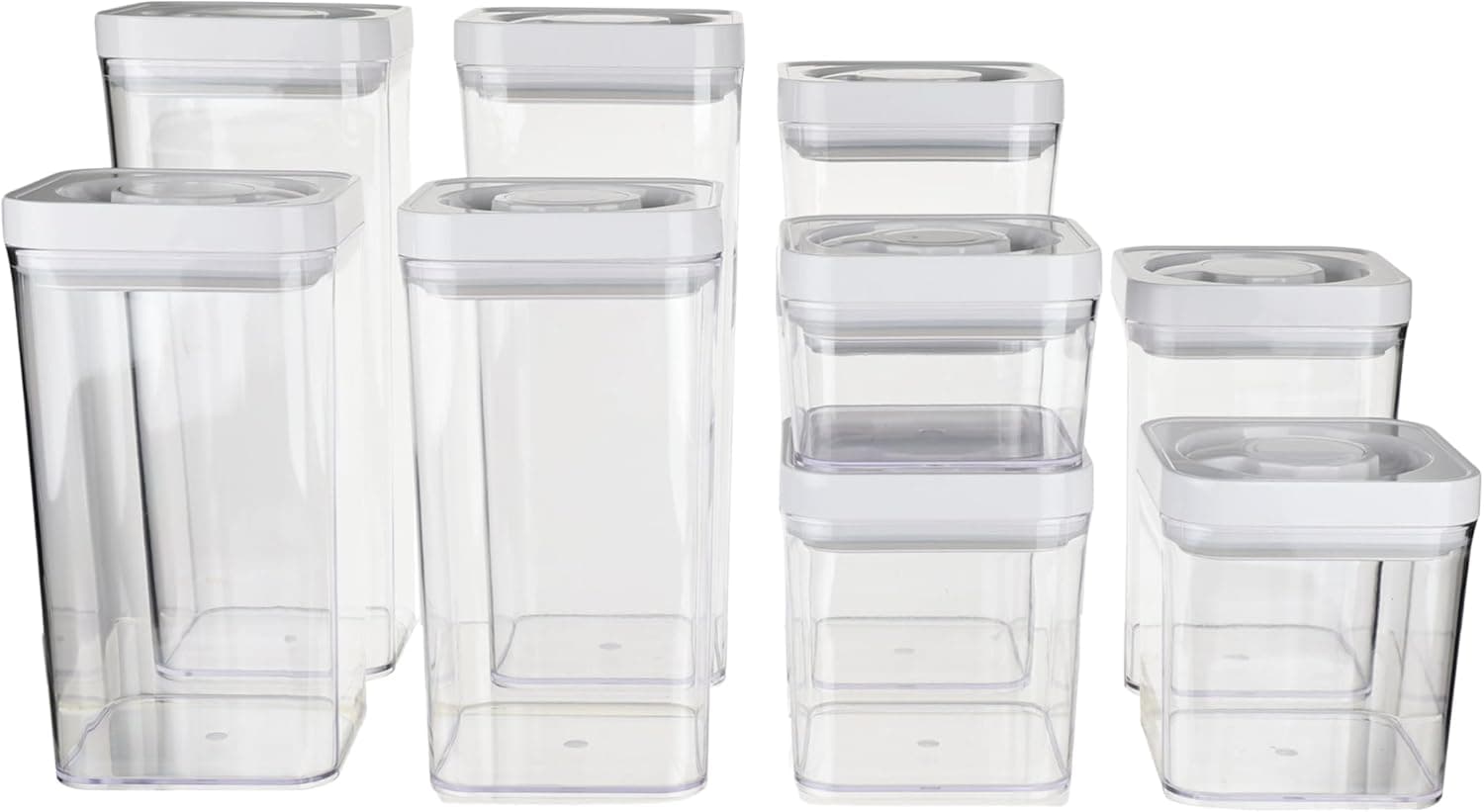 Amazon Basics Airtight Food Storage Containers, 10-Piece Square Set, Twist/Turn Lids, Clear