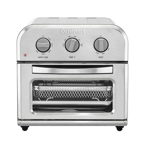 Cuisinart Compact Air Fryer Toaster Oven, Stainless Steel Fryer with 6-in-1 Functions, Adjustable Temperature, Includes Oven Rack, Baking Pan and Air Fry Basket, TOA-26
