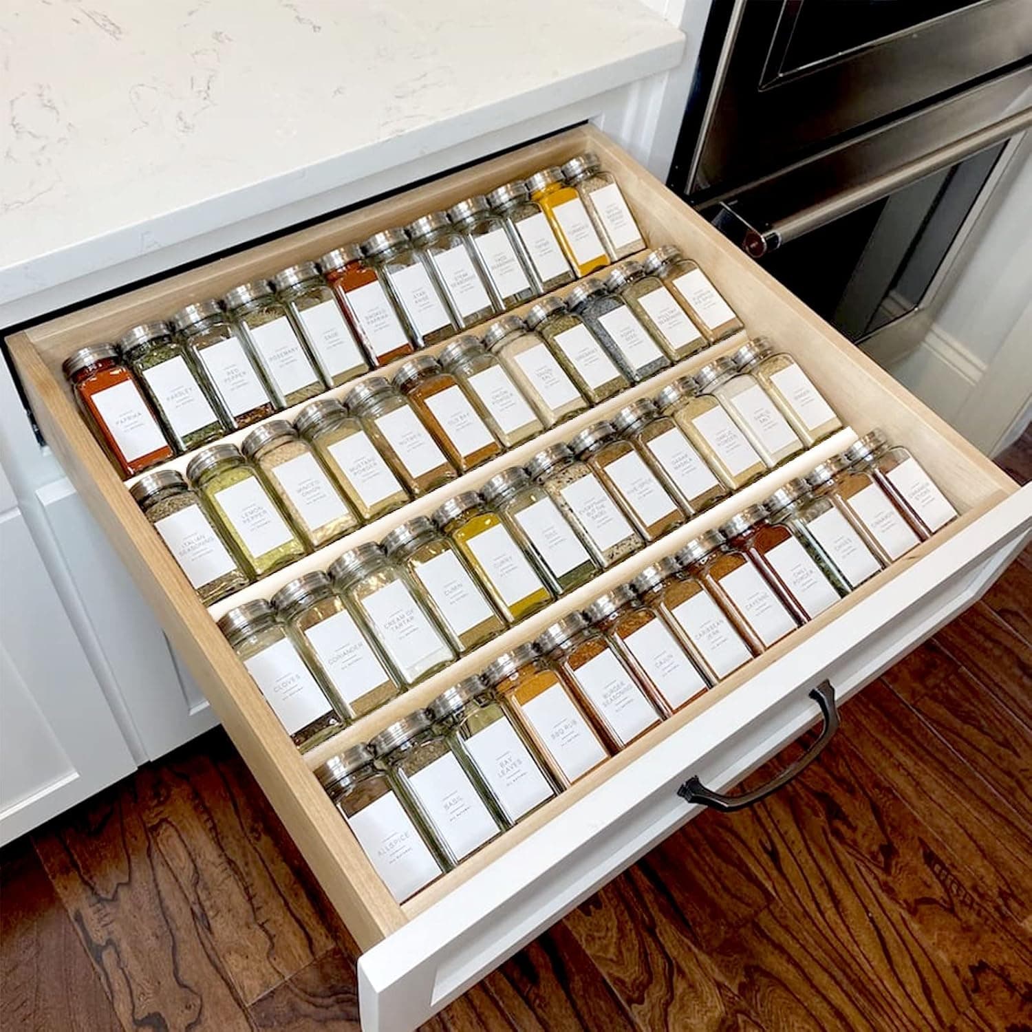 MIUKAA Clear Acrylic Spice Drawer Organizer, 4 Tier 2 Set Expandable 13" to 26"