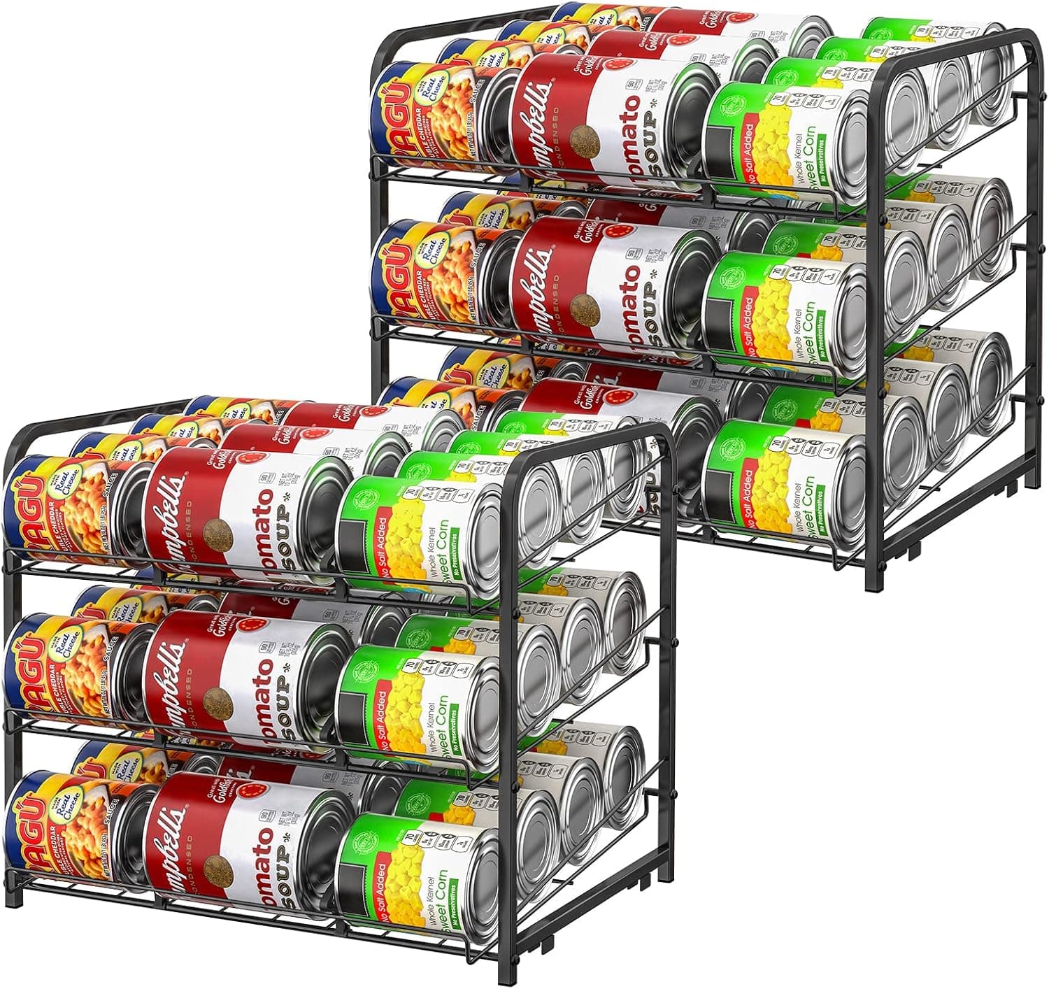 BTY Can Organizer for Pantry Stackable 2 Pack, Can Storage Organizer Rack Stacking Can Dispensers Holds up to 36 Cans, Black
