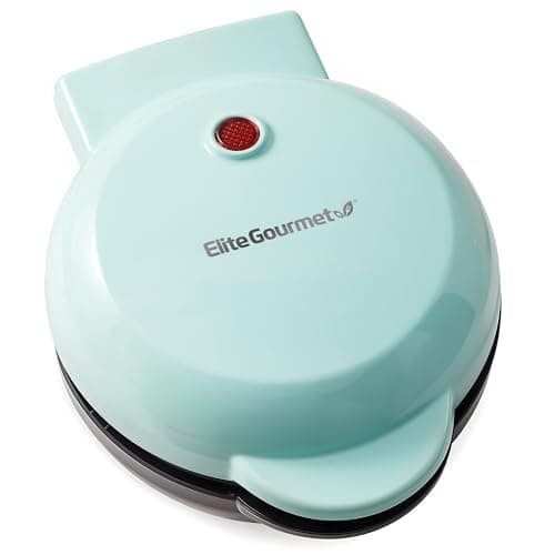 Elite Gourmet EWM013M# Nonstick Mini Waffle Maker, 5-Inch, Belgian, Blue