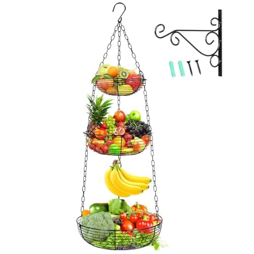 HULISEN 3-Tier Hanging Fruit Basket for Kitchen with Banana Hook