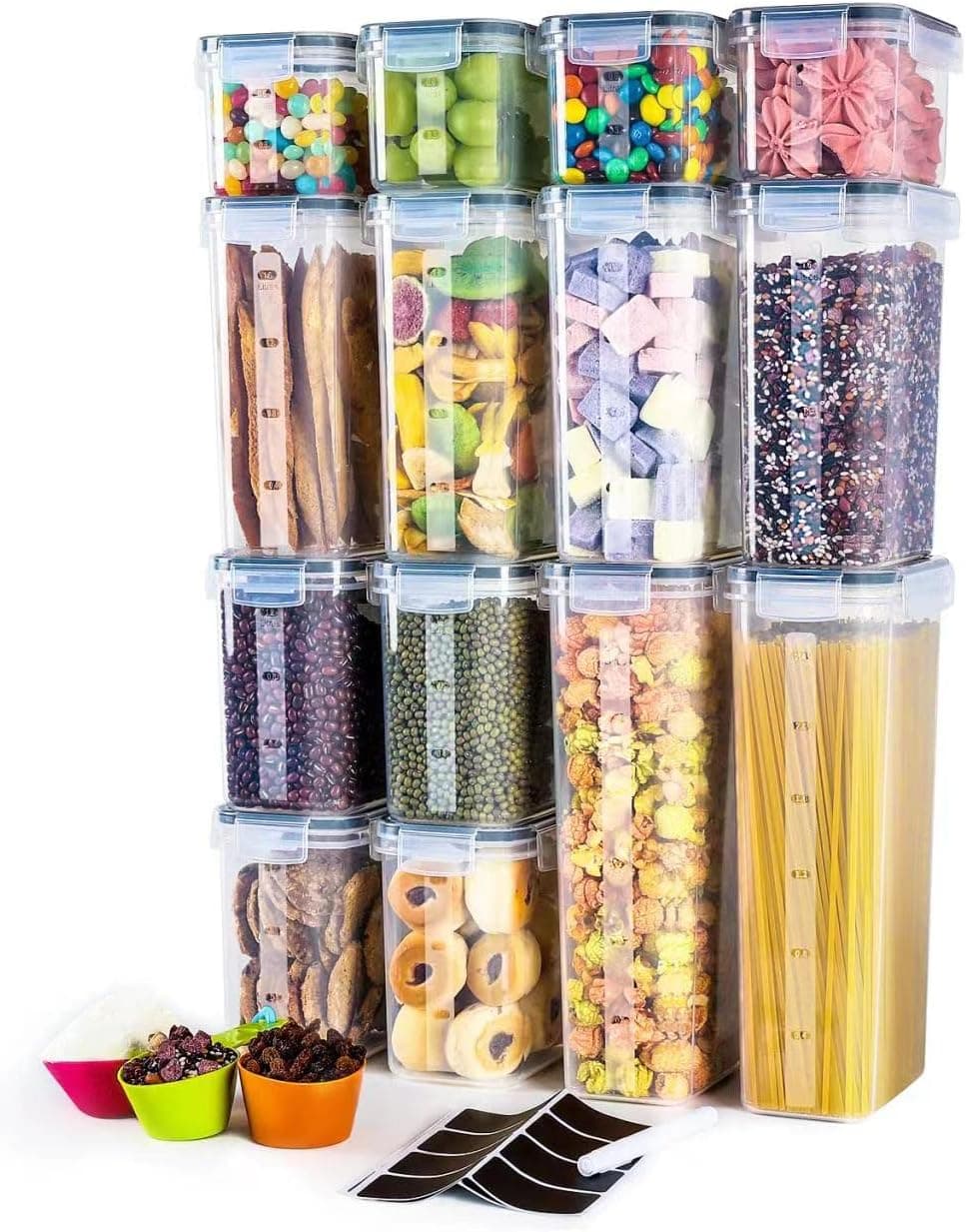 Airtight Food Storage Containers 14-Pack, Clear Pantry Canister Set, Stackable, Dark Gray