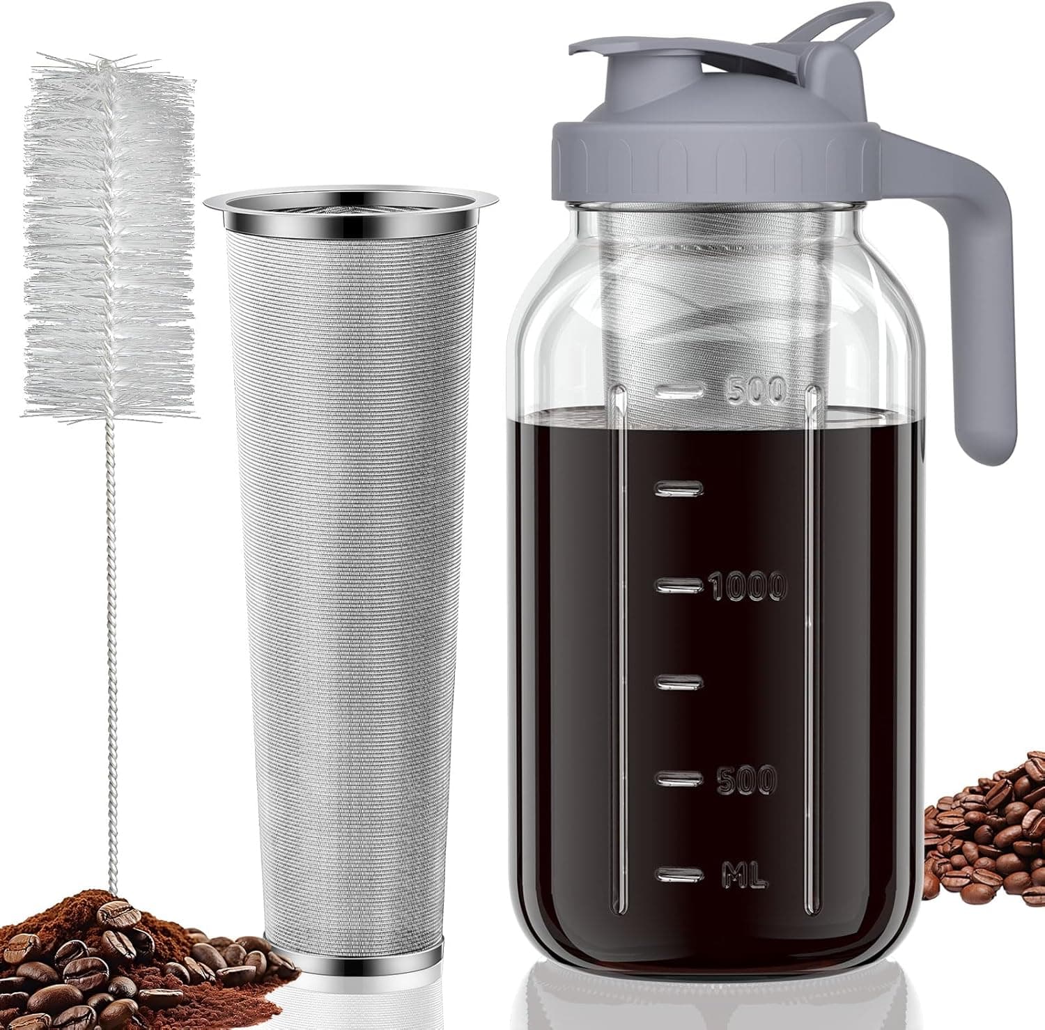 JunVpic Cold Brew Coffee Maker Jar, 64oz Wide Mouth Glass Mason Pitcher