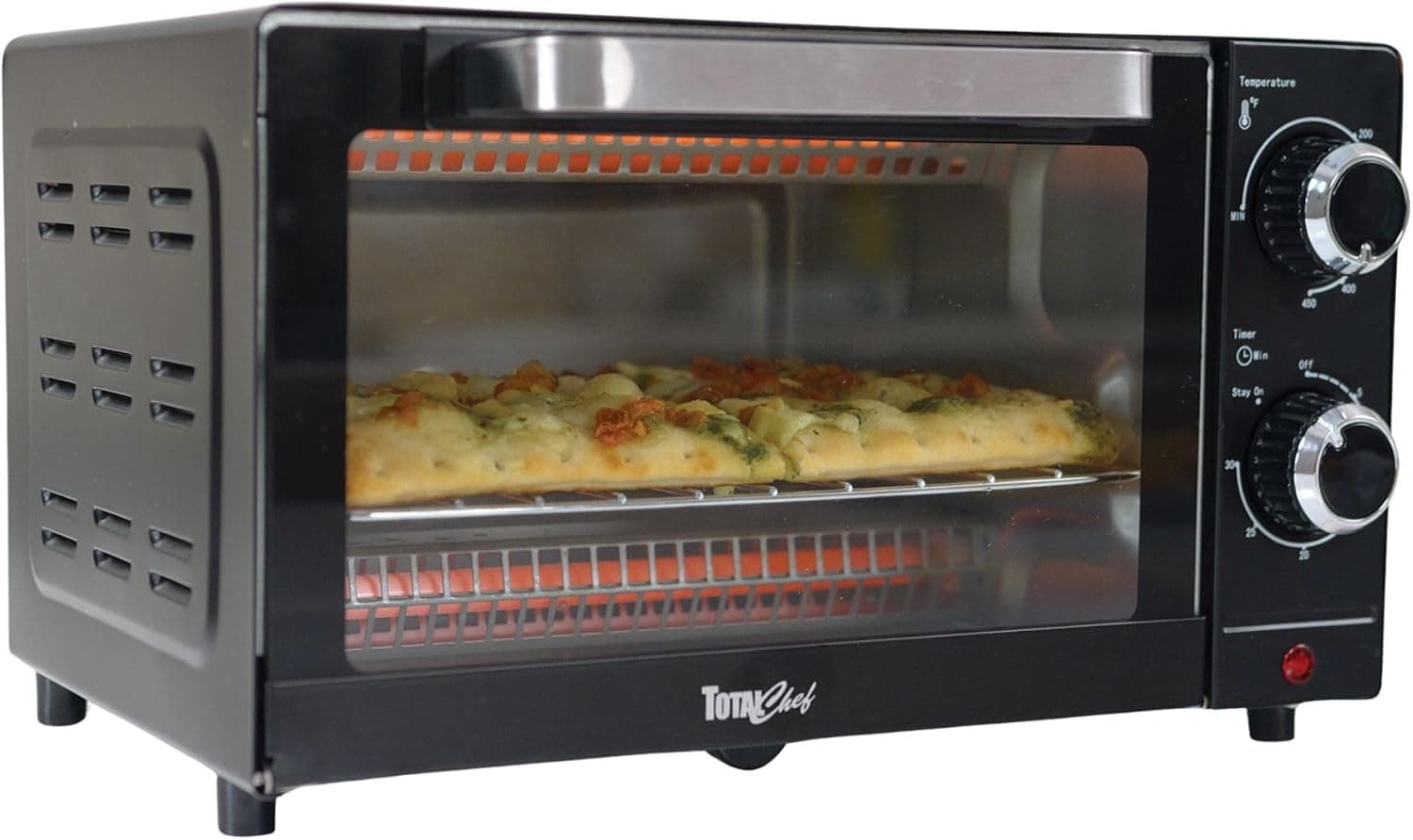 Total Chef 4-Slice Toaster Oven, Compact Countertop Oven, Black