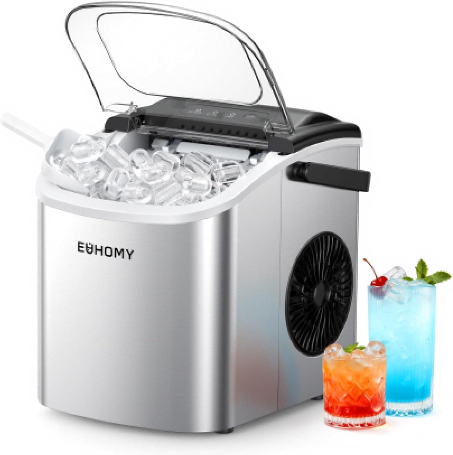 EUHOMY Countertop Ice Maker Machine with Handle, 26lbs/Day, Self-Cleaning