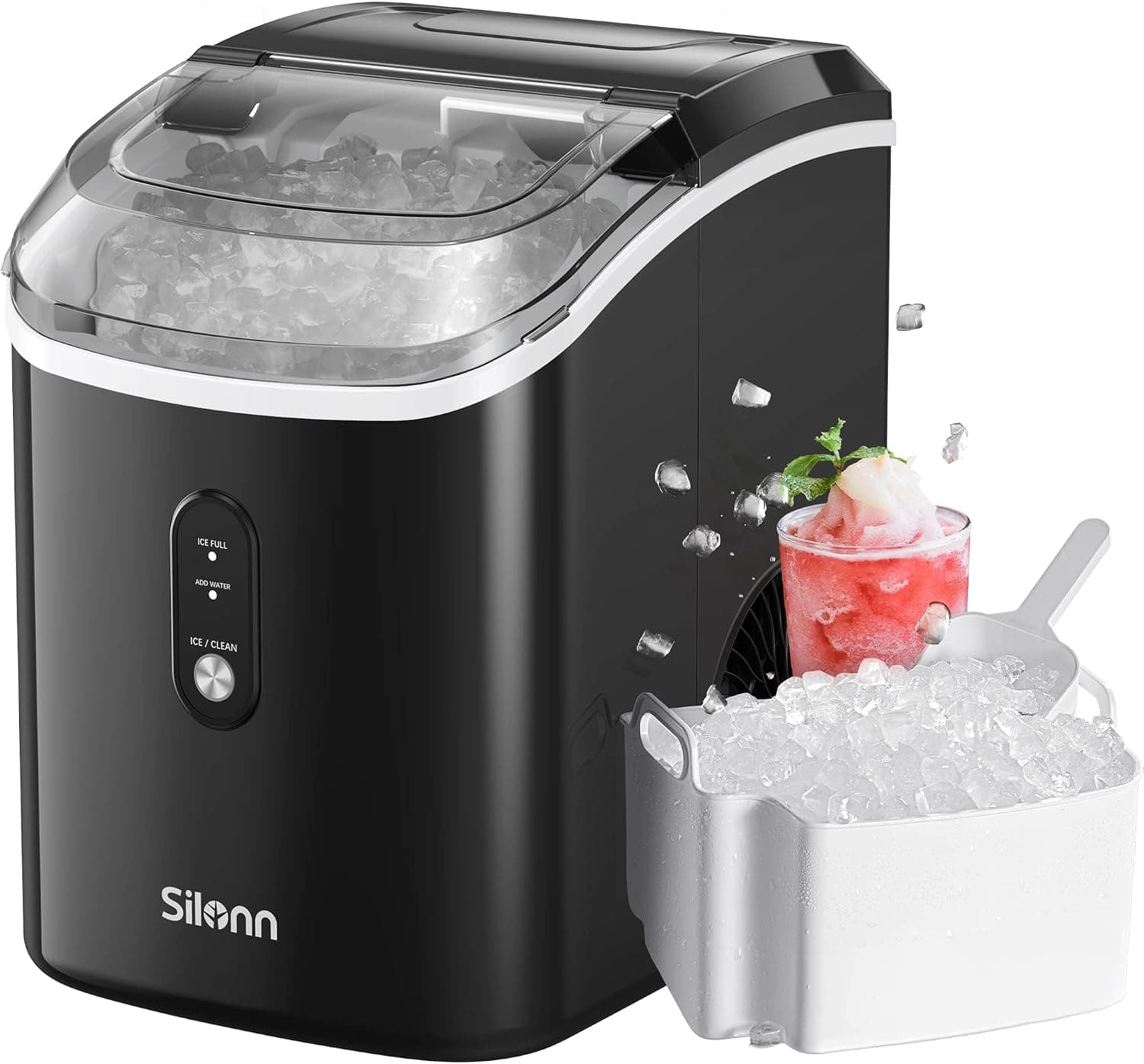 Silonn Nugget Ice Maker Countertop, 33lbs Daily Output, Chewable Pebble Ice