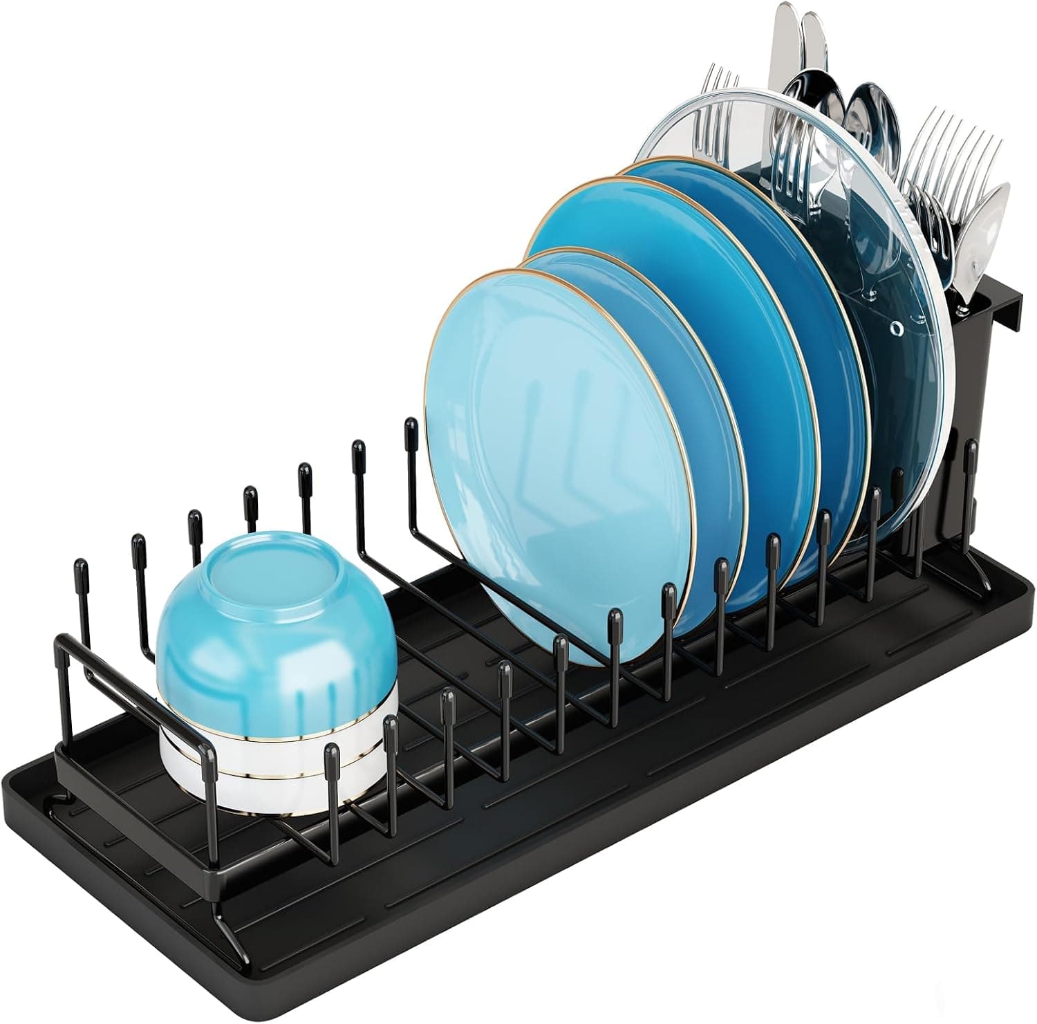 ANTOPY Small Dish Drying Rack, Compact Dish Rack for Kitchen Counter with Silicone Dish Drying Mat, Stainless Steel Dish Drainer for Sink Cabinet