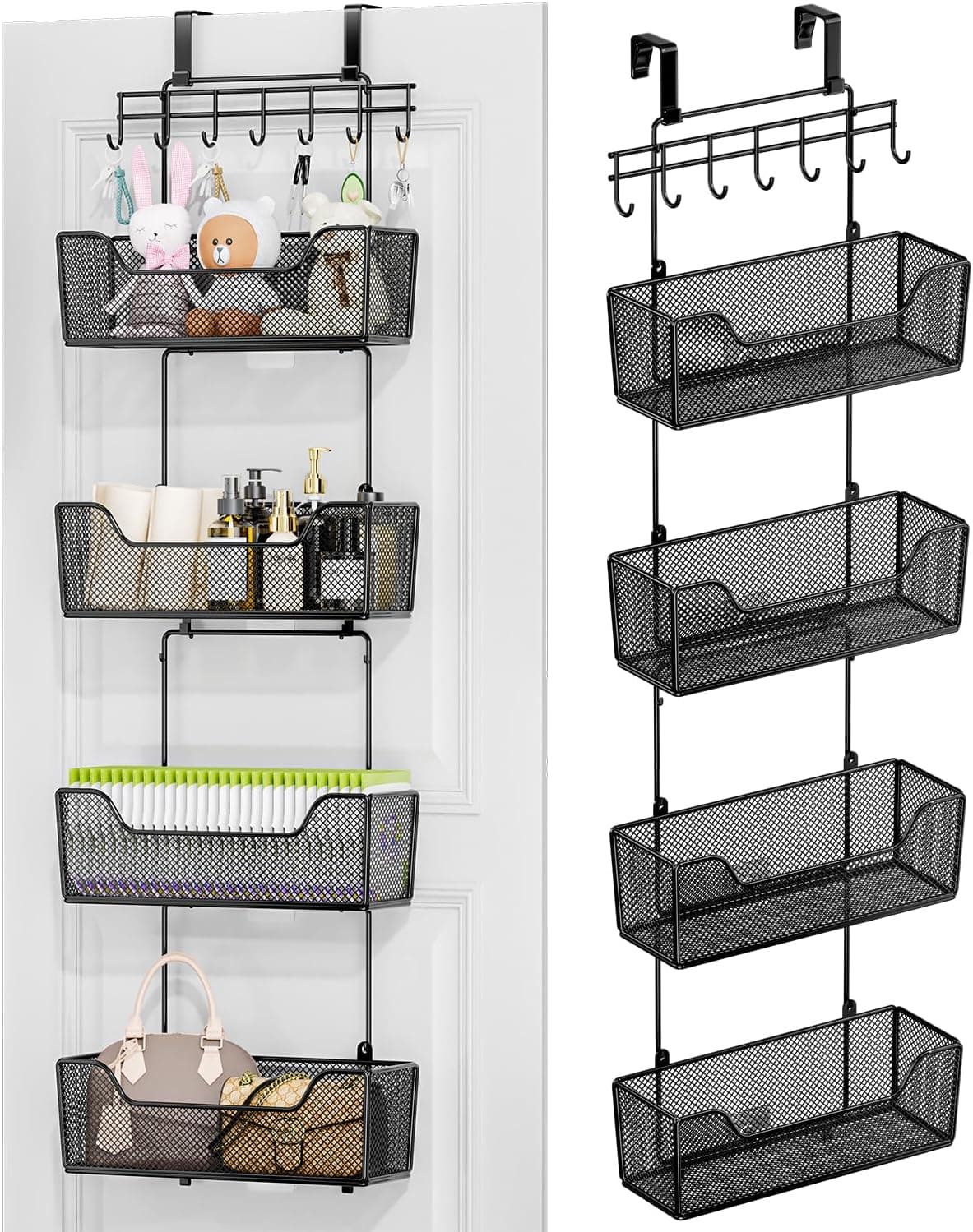 HapiRm Over The Door Organizer, Hanging with 4 Metal Baskets and Adjustable Coat Hook
