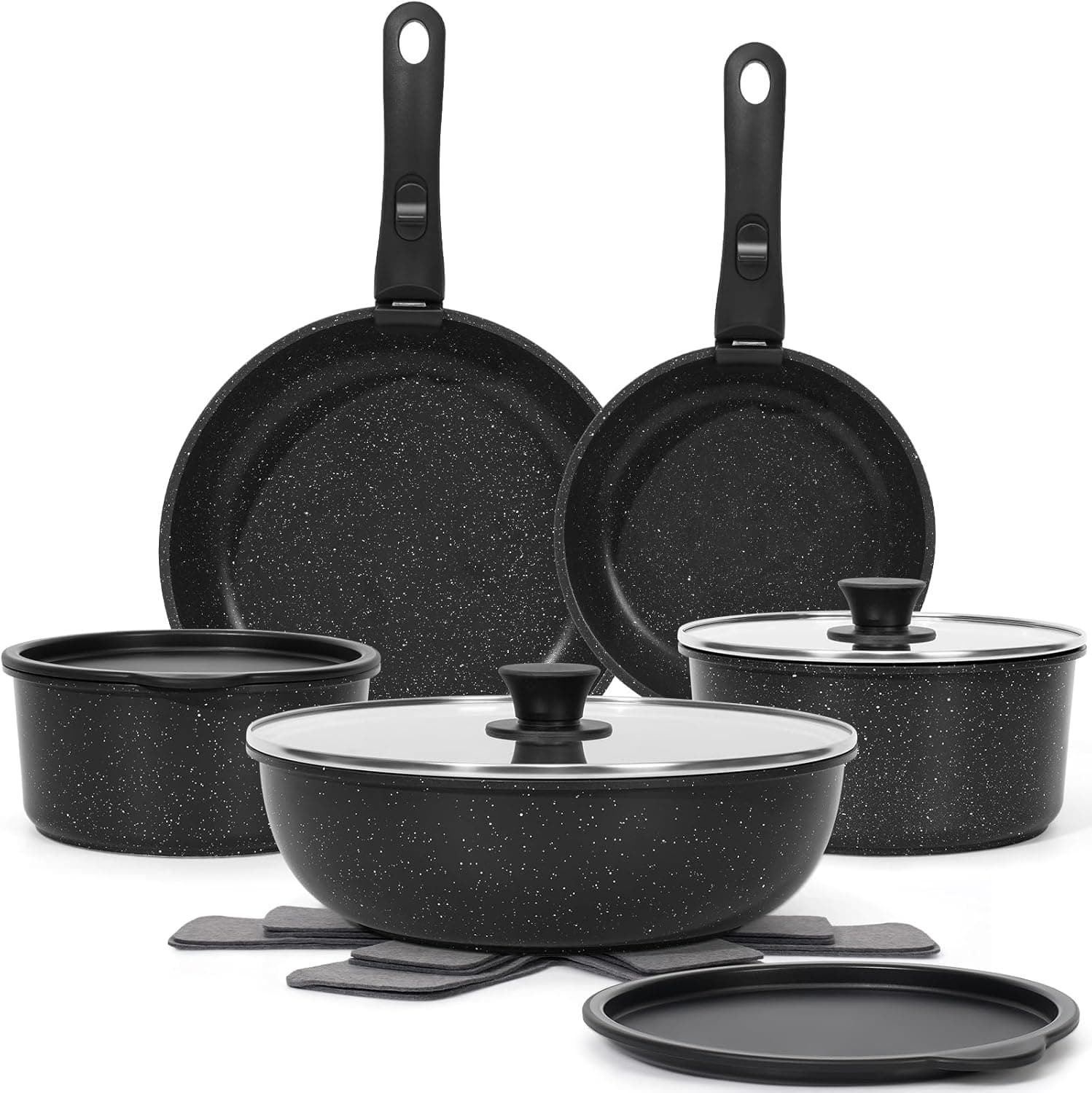 SODAY 15Pcs Pots and Pans Set Nonstick, Detachable Handle, Stackable Space-Saving for Small Kit