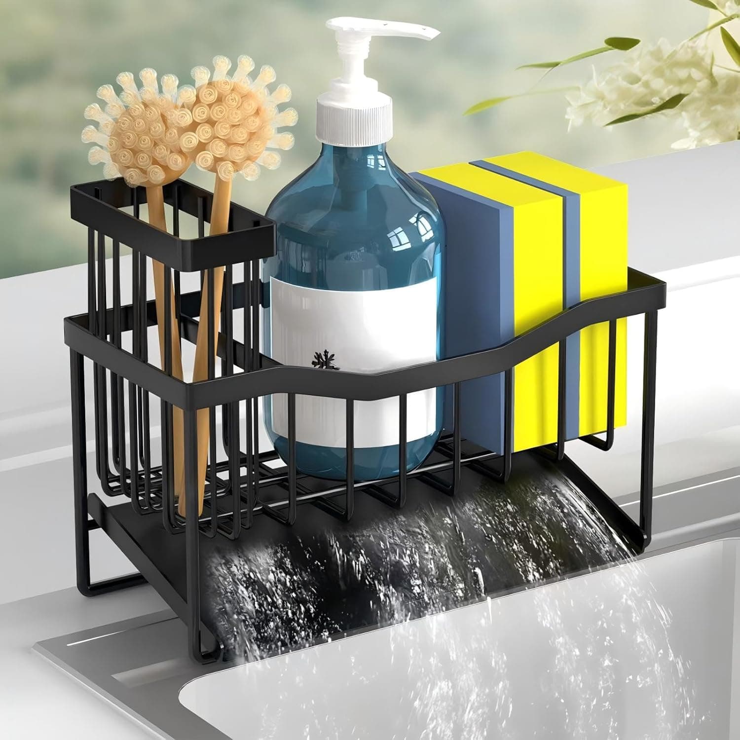 Fssvcd Maifan Sink Caddy Sponge Holder for Kitchen with Brush Holder and Stainless Steel Self Drain Tray, Rustproof Sink Organizer
