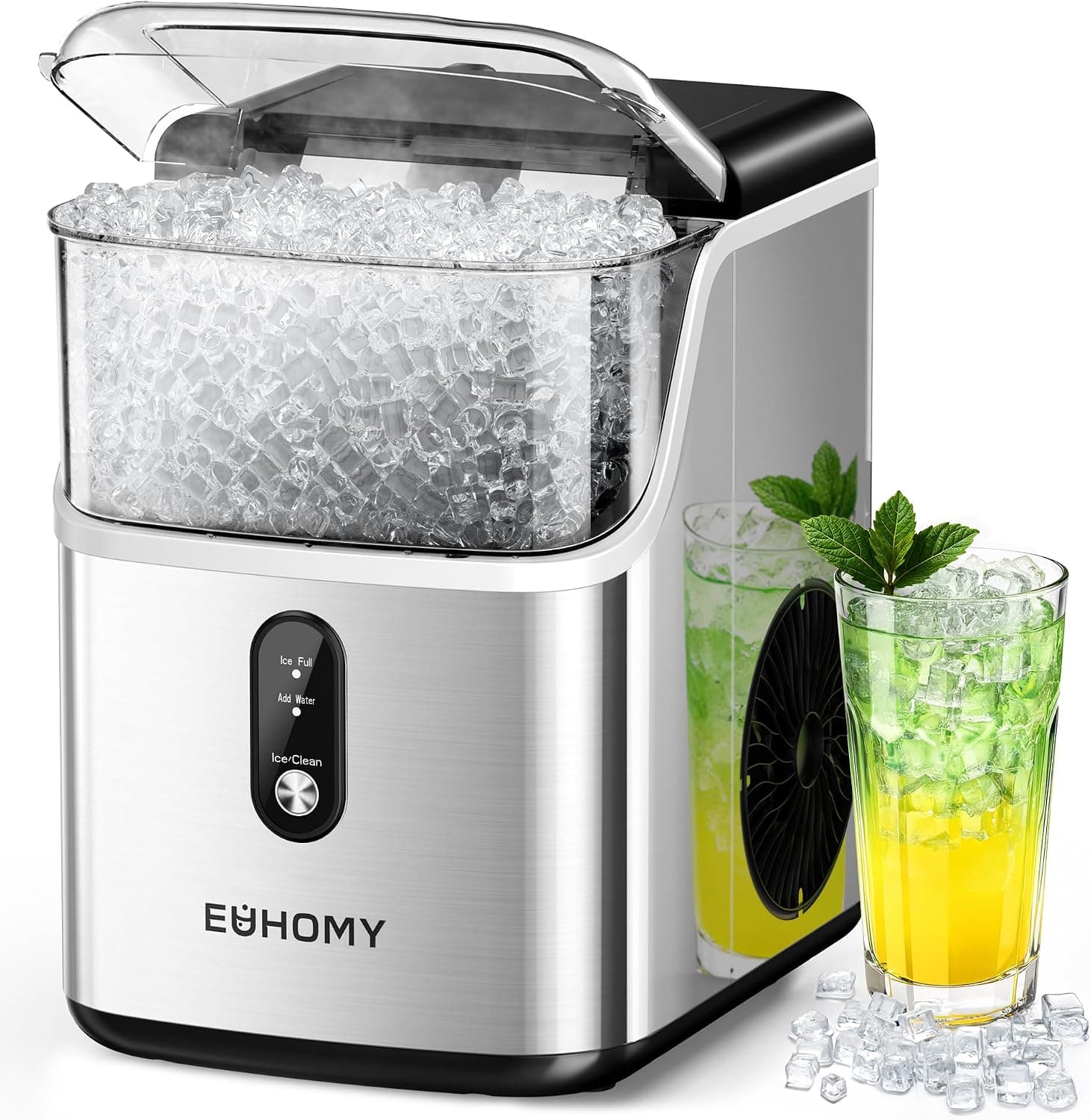 EUHOMY Nugget Ice Maker Countertop, 35lbs Daily, Chewable Pebble Ice with Self-Cleaning