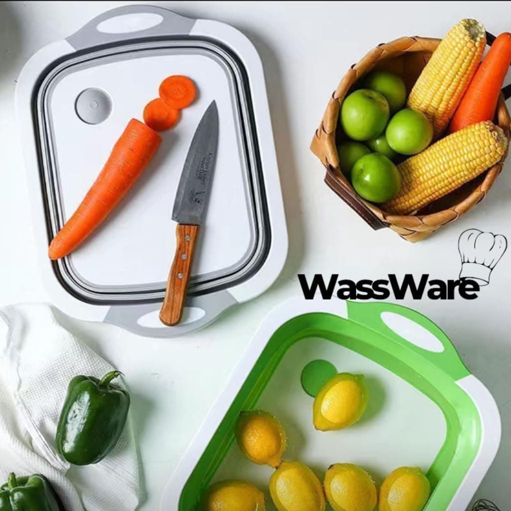 WassWare Foldable Chopping Board, 3 in 1 Collapsible Cutting Board with Washing Basket