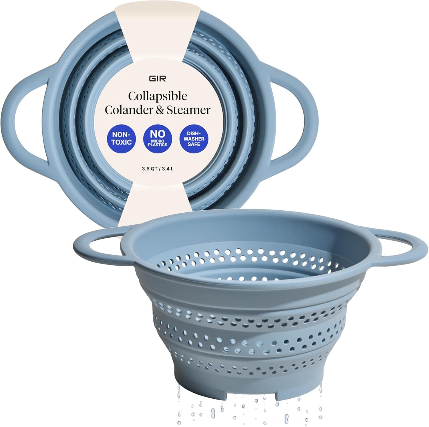 GIR Collapsible Colander, Silicone Strainer and Steamer, Stainless Steel Rim, Dishwasher Safe