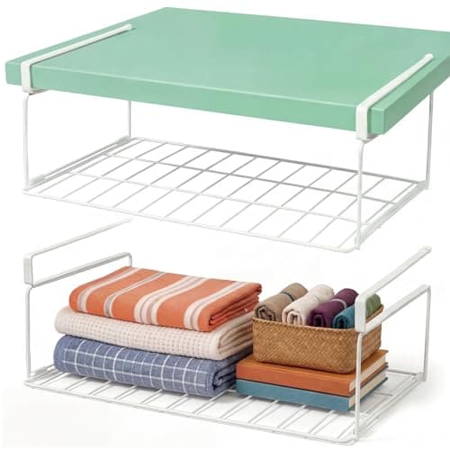 MUNEK Under Shelf Basket Storage 2 Pack White Space-Saving with Extra Layer Lightweight & Quick to Install Non-Slip16.1" D x 8.46" W