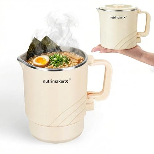 NutrimakerX Electric Hot Pot, Mini Portable Ramen Cooker for Shabu Shabu, Soup, Oatmeal. Rapid Heating Electric Pot for Dorm Room & Quick Meals. Dual Power Control, Stainless Steel Interior.