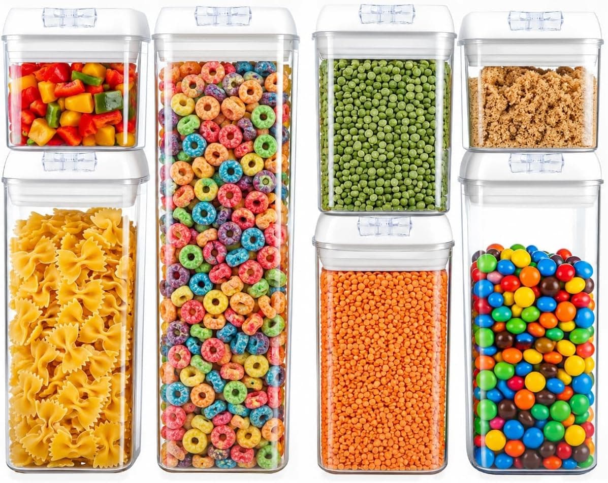7-Piece Airtight Food Storage Container Set, BPA-Free Stackable Jars with Locking Lids