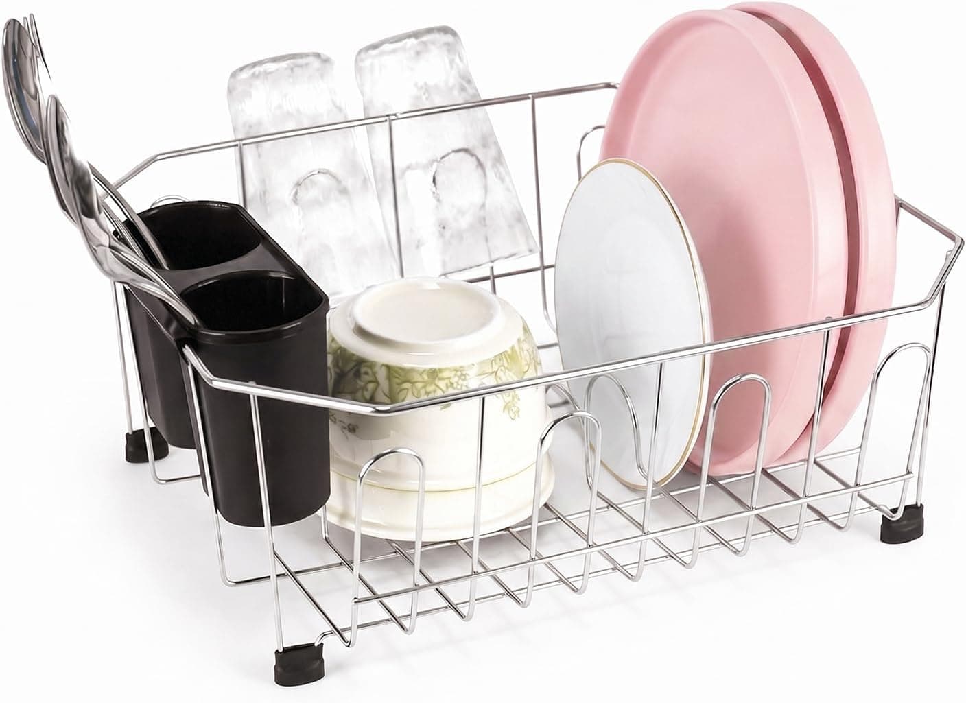 Small in Sink Dish Drying Rack, Stainless Steel Compact Inside Sink Dish Drainer for RV Kitchen Apartment Sink, 11.6"W x 13.4"L, Silver