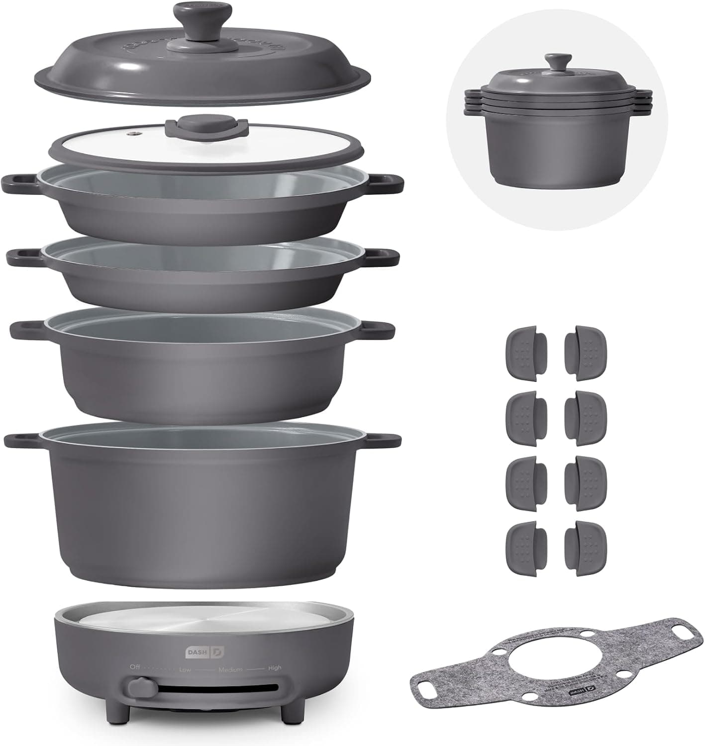 Dash Stacks 16-Piece Ceramic Nonstick Cookware Set, Stackable Nesting Pots and Pans, Small Kitc