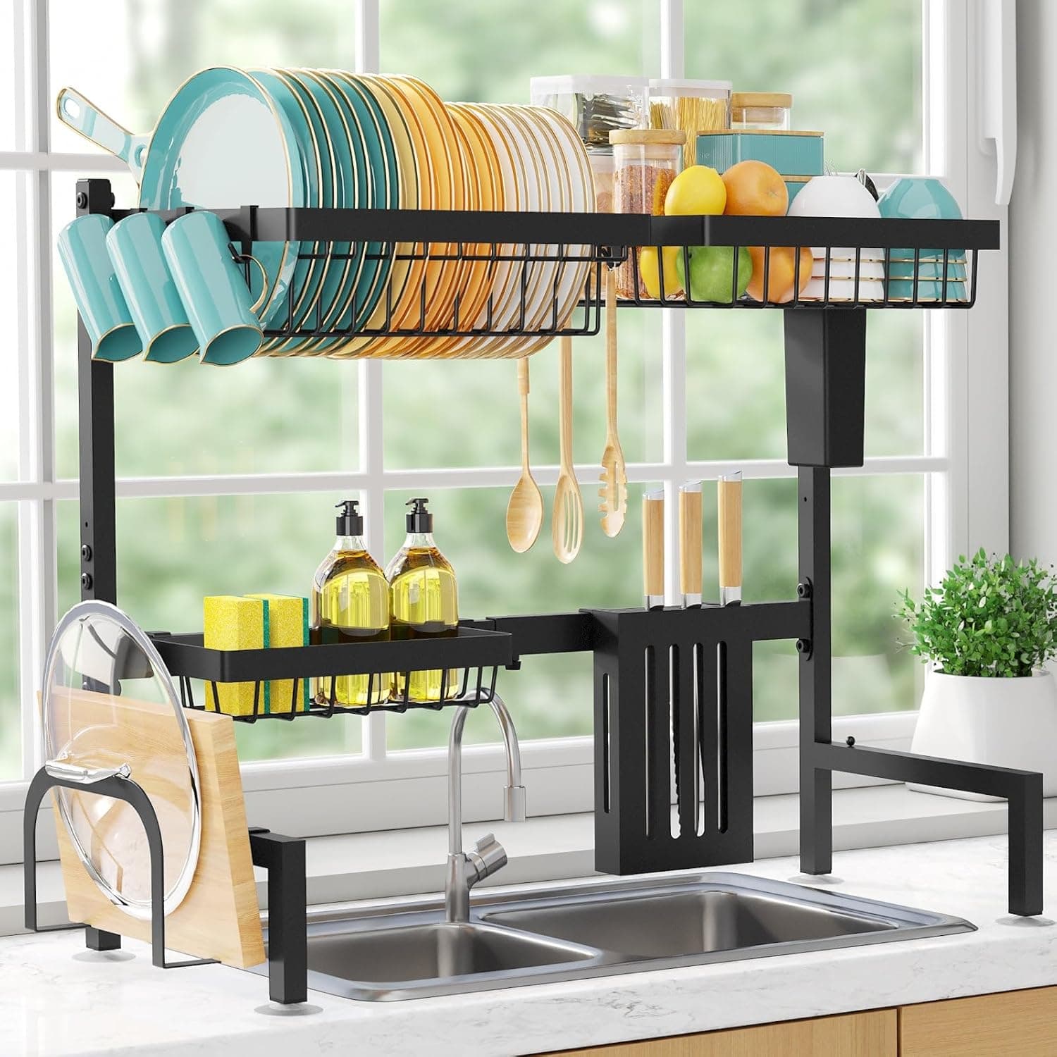 Sakugi Over-Sink Adjustable 2-Tier Dish Rack
