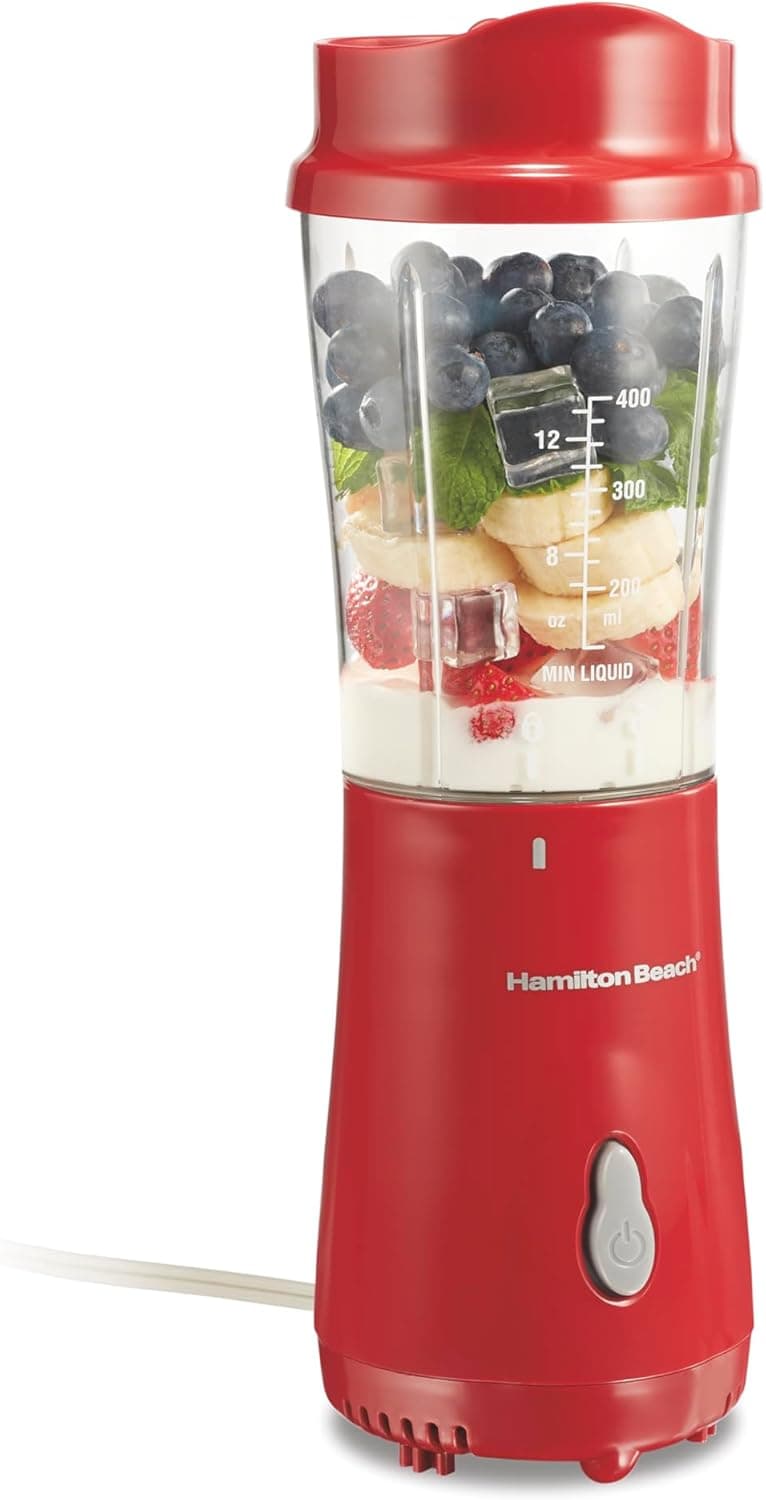 Hamilton Beach Portable Blender for Shakes and Smoothies, 14 Oz Travel Cup, Red, 51101RV