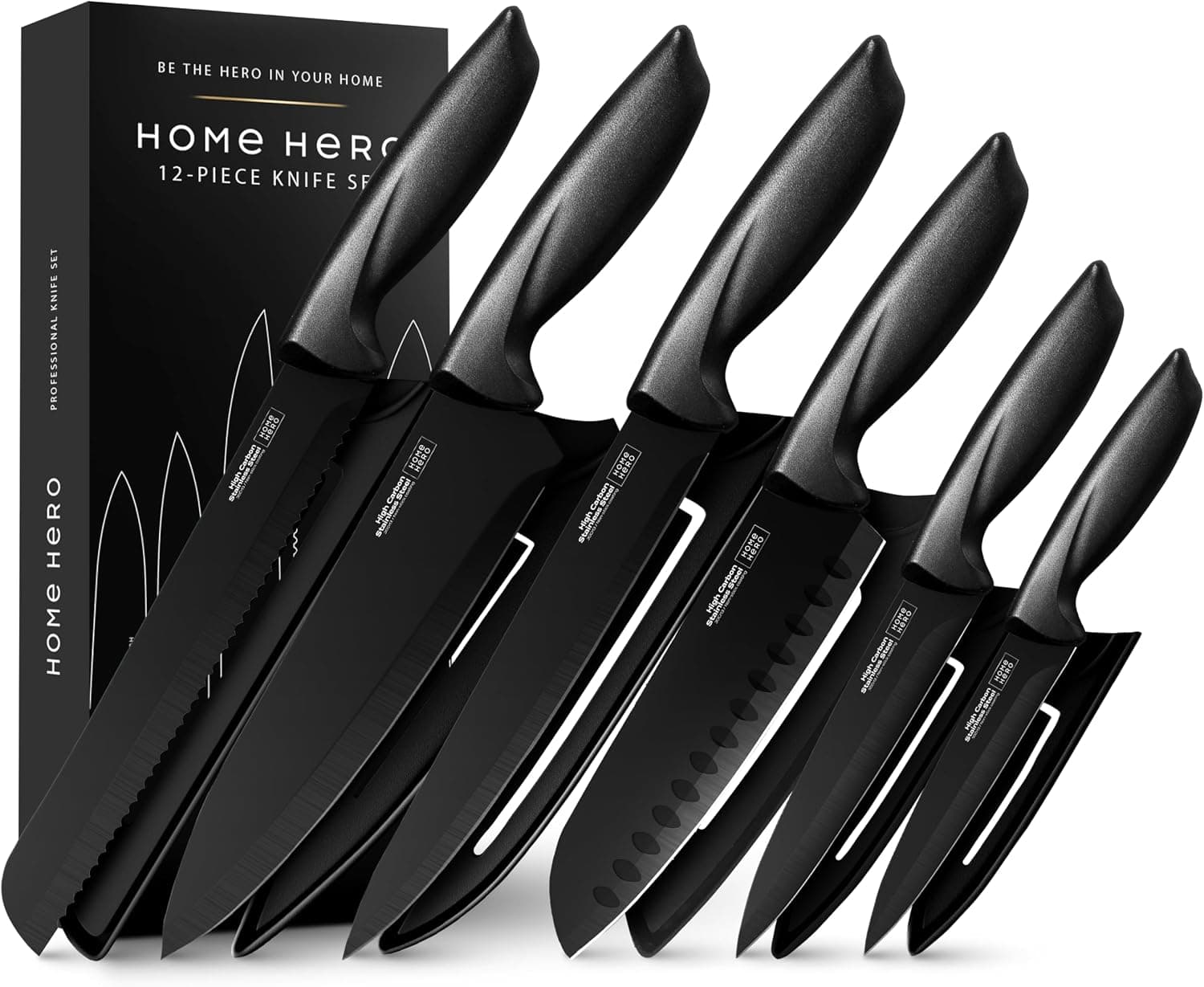 Home Hero 12-Piece High Carbon Stainless Steel Knife Set, Ceramic Coated