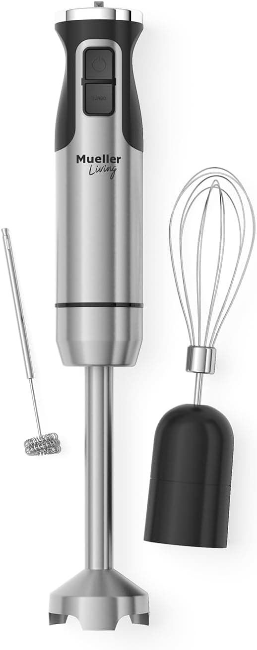 MuellerLiving Ultra-Stick Immersion Hand Blender, 500W, 8-Speed Turbo with Whisk, Milk Frother