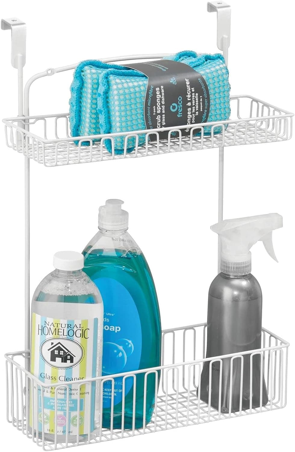 mDesign Over Door Kitchen Caddy, Kitchen Shelves with Drill-free Installation, Matte White