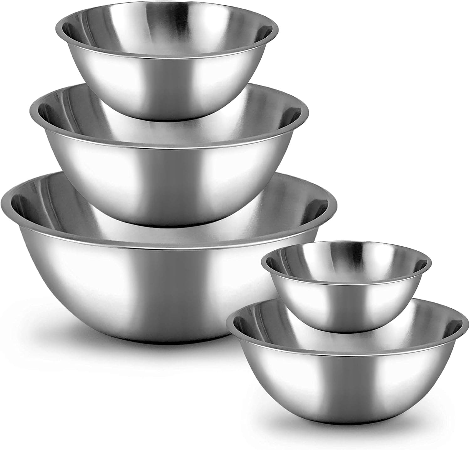 WHYSKO Stainless Steel Mixing Bowls Set, 5-Piece Meal Prep & Food Storage Metal Mixing Bowls