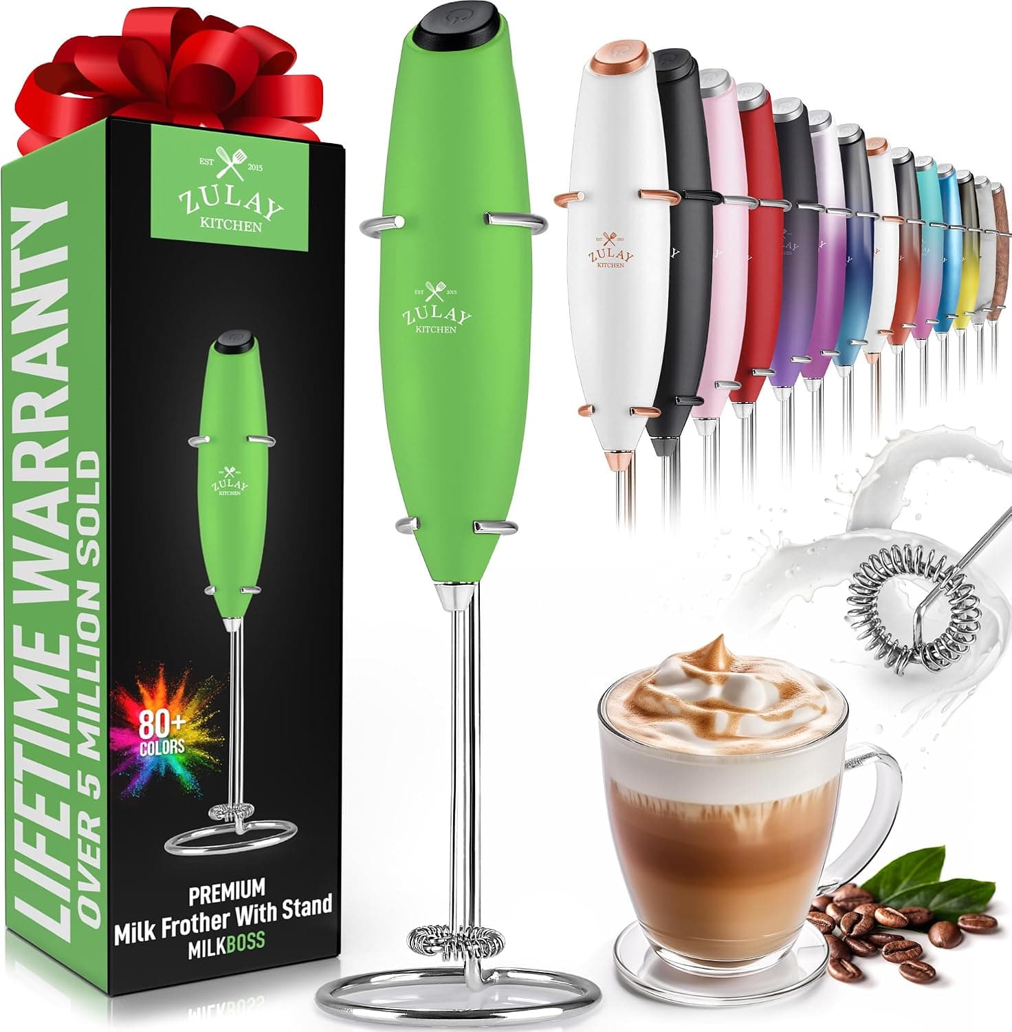 Zulay Kitchen Powerful Milk Frother Wand - Handheld Milk Boss Foam Maker