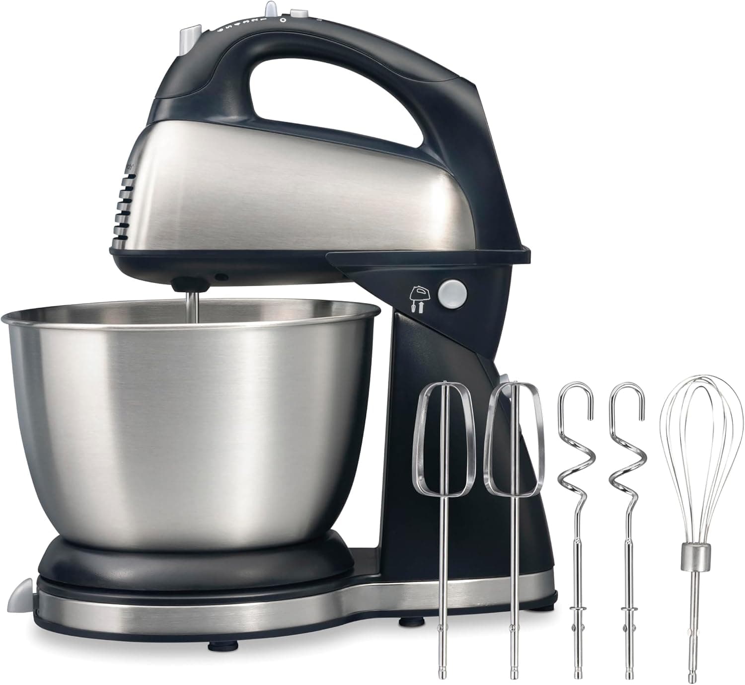 Hamilton Beach Classic Tilt-Head Stand and Hand Mixer, 4 Quarts, 6 Speeds, Black and Stainless