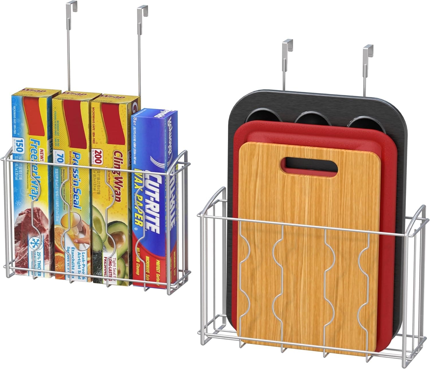 SimpleHouseware Over the Cabinet Door Organizer Holder 2 Pack, Silver