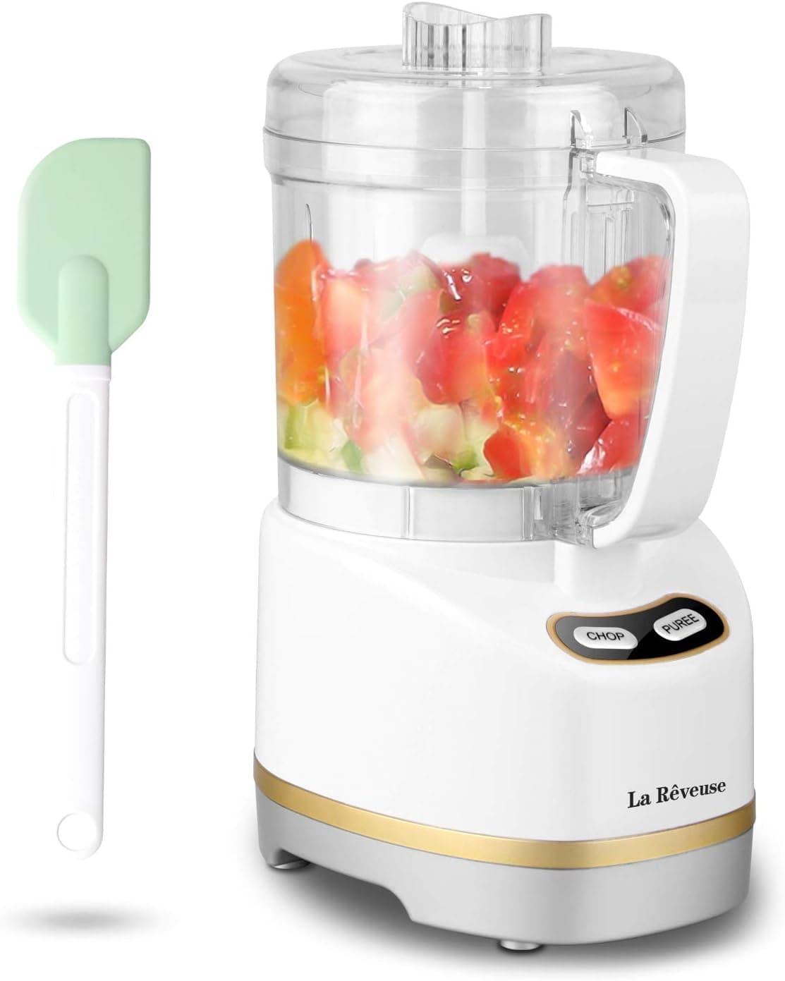 La Reveuse Electric Mini Food Processor Small Chopper 200 Watts 2-Cup Prep Bowl, White