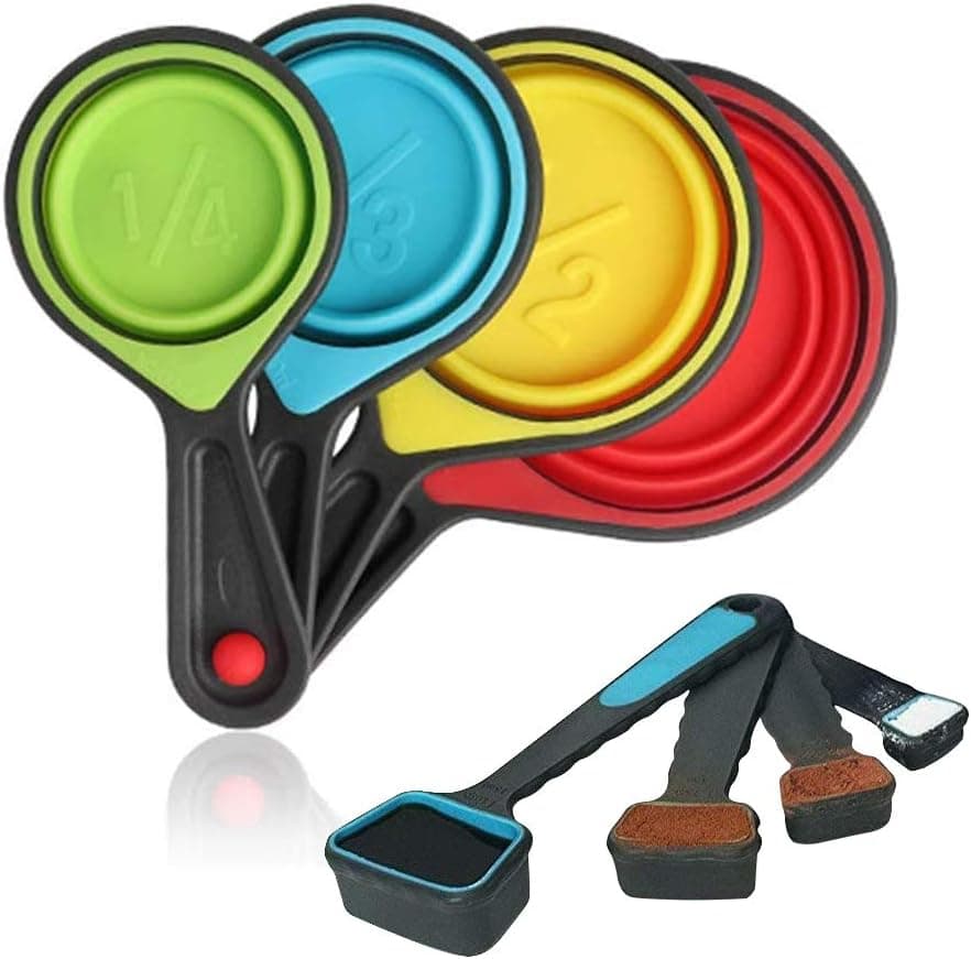 SOLIFEGOBLE Collapsible Measuring Cups and Spoons, Food Grade Silicone, 8 Piece Set