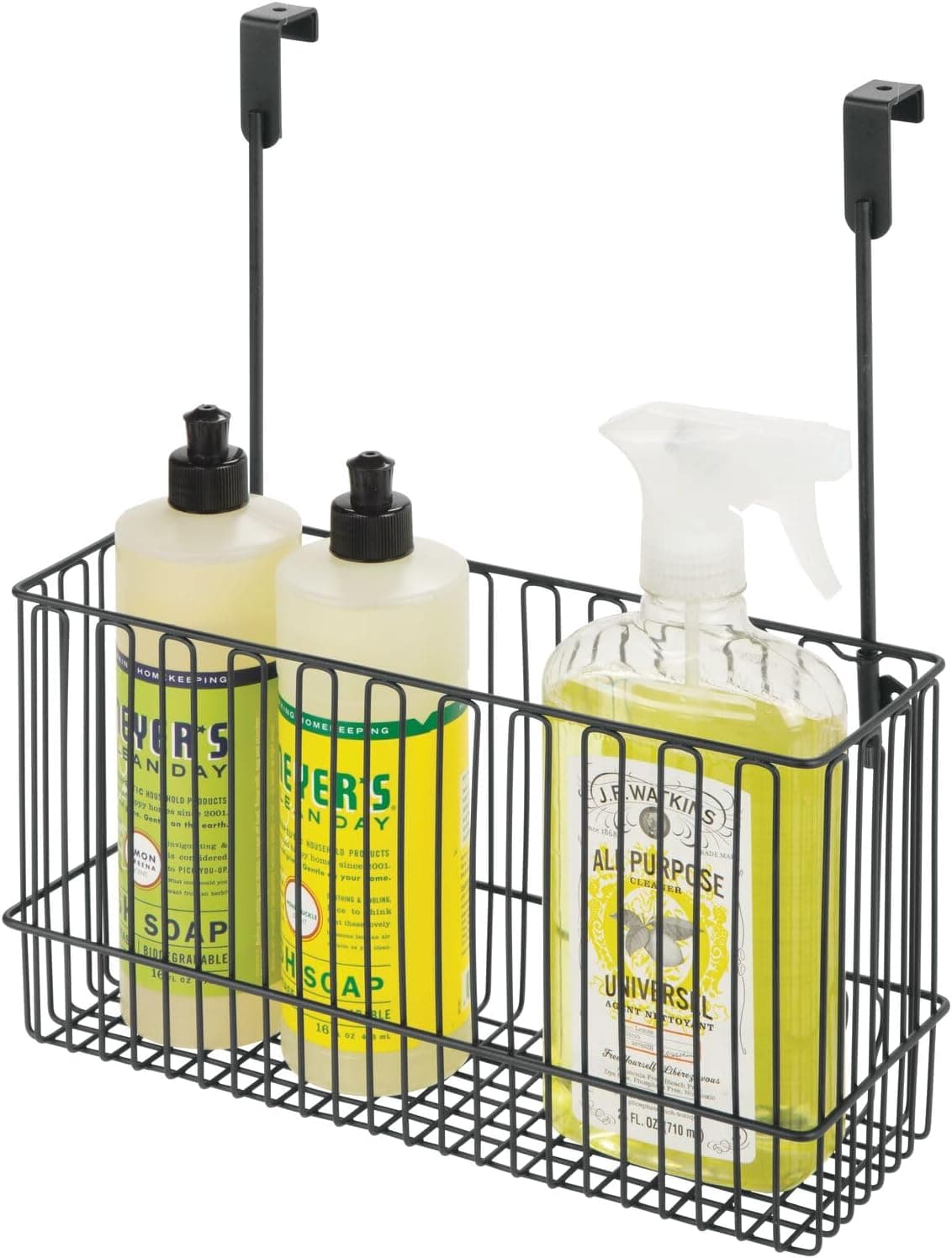 mDesign Metal Over Cabinet Kitchen Storage Organizer Holder Basket, Steel Wire, Black
