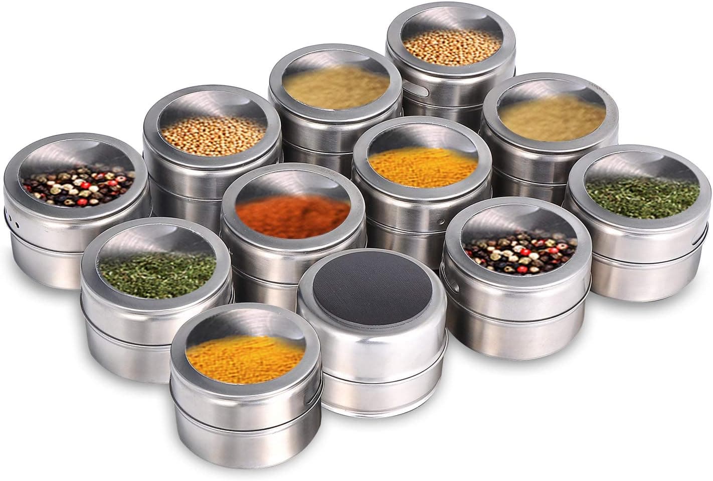 Beeyoka Magnetic Spice Jars, 12 Pcs Stainless Steel with 94 Labels