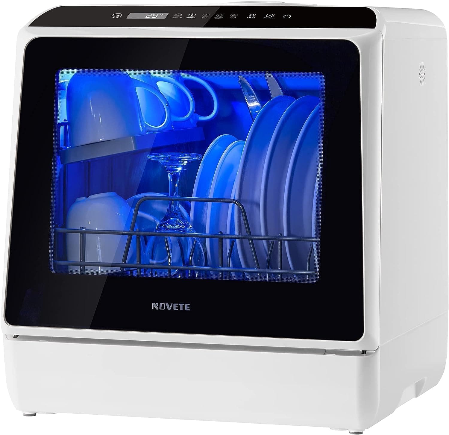 NOVETE Portable Countertop Dishwasher, Compact Dishwasher with 5L Built-in Water Tank