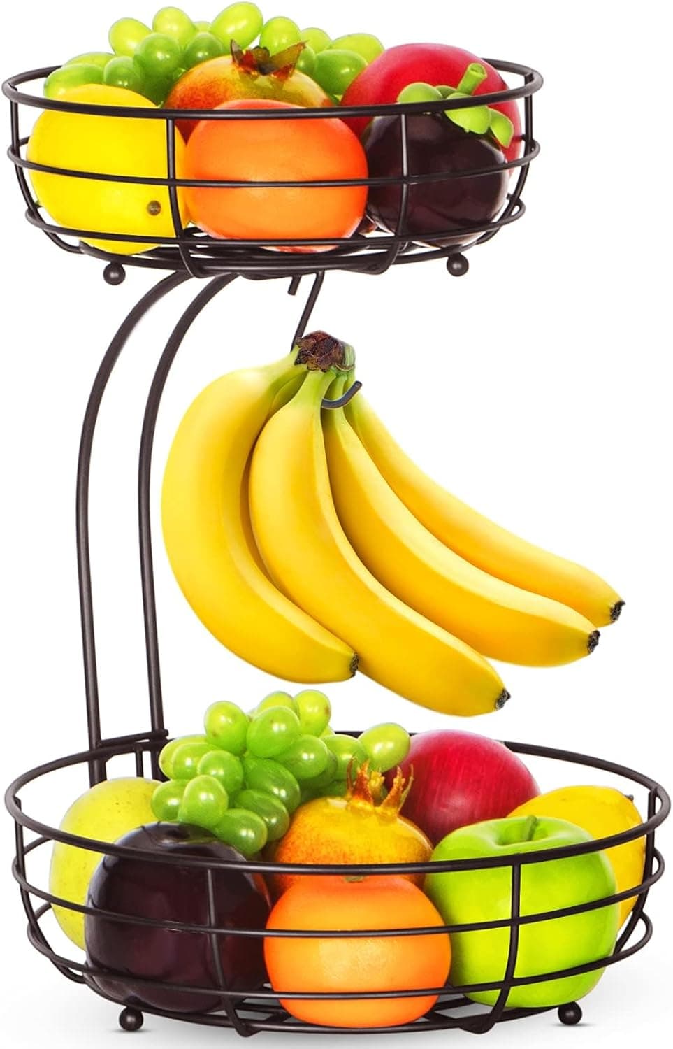Bextsrack 2-Tier Countertop Fruit Basket Bowl with Banana Hanger, Bronze